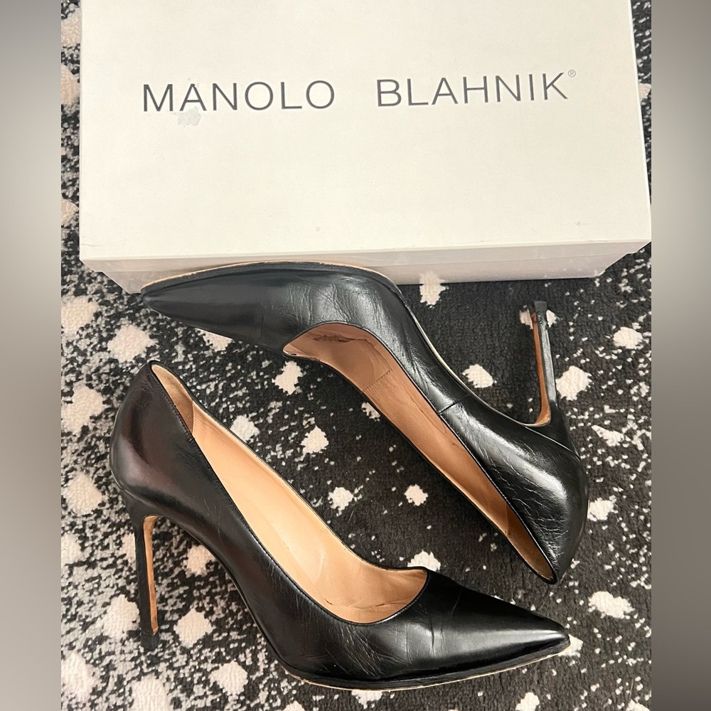 Manolo Blahnik BB 105 Black kidskin leather pump 38 1/2 8HB - Picture 11 of 14